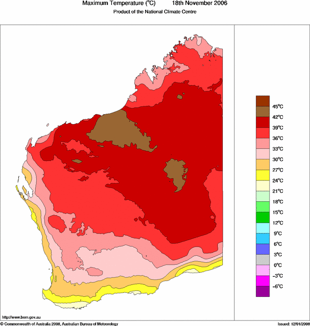 Daily maximum temperature for Western Australia