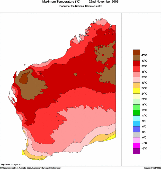 Daily maximum temperature for Western Australia