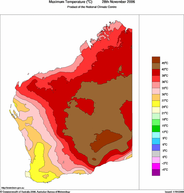 Daily maximum temperature for Western Australia