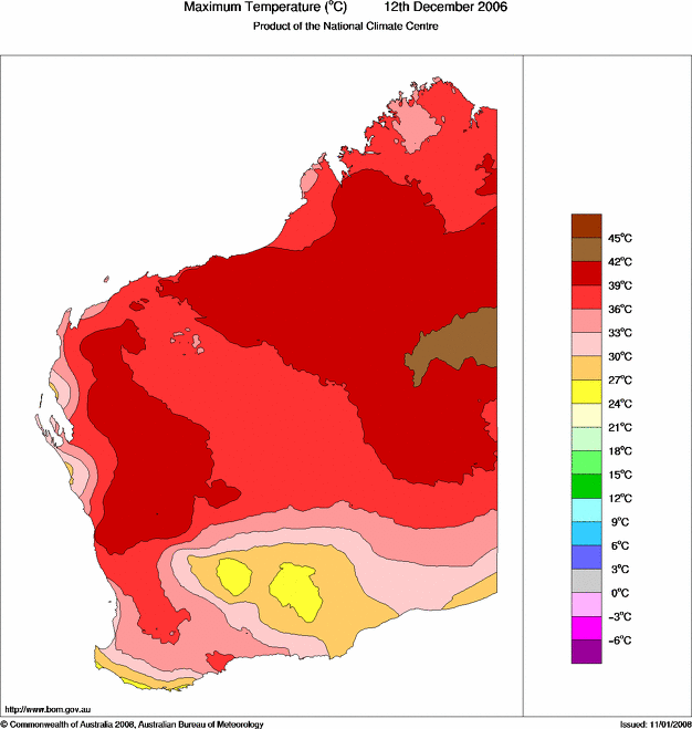 Daily maximum temperature for Western Australia