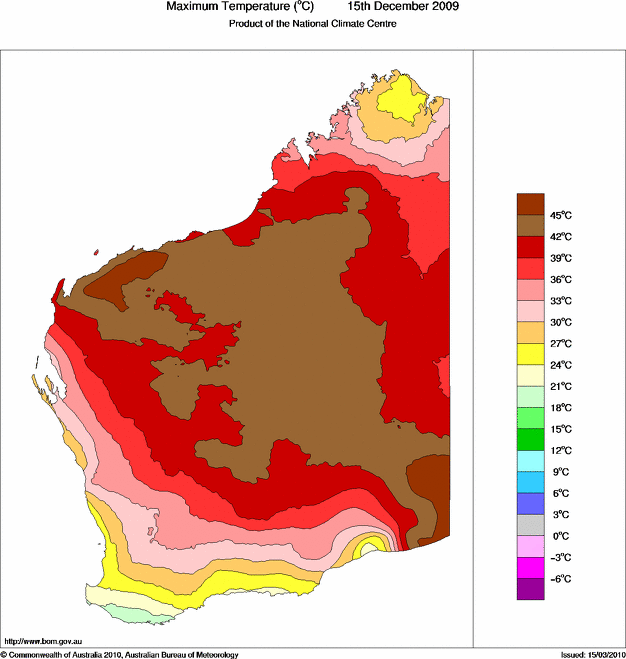 Daily maximum temperature for Western Australia