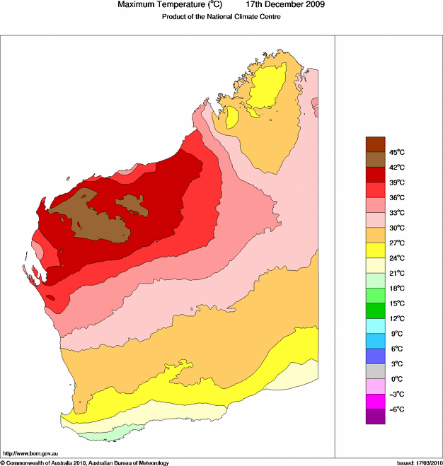 Daily maximum temperature for Western Australia