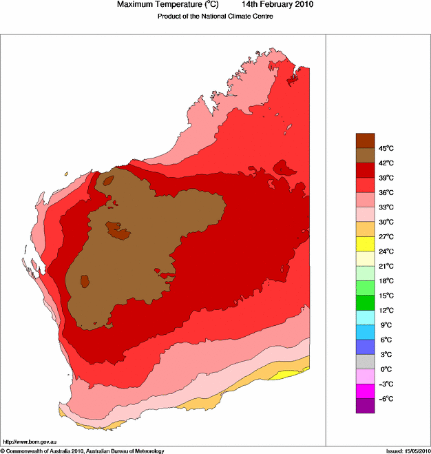 Daily maximum temperature for Western Australia