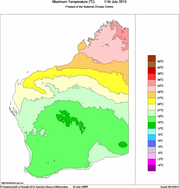 Daily maximum temperature for Western Australia