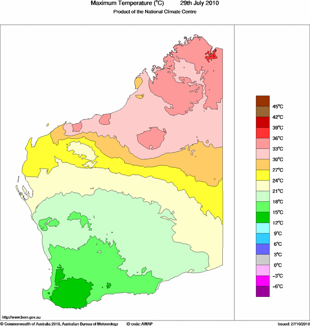Daily maximum temperature for Western Australia