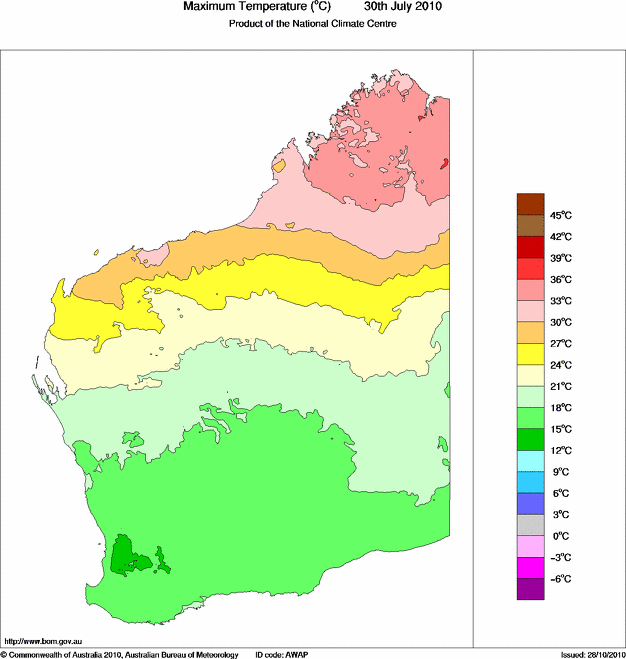 Daily maximum temperature for Western Australia