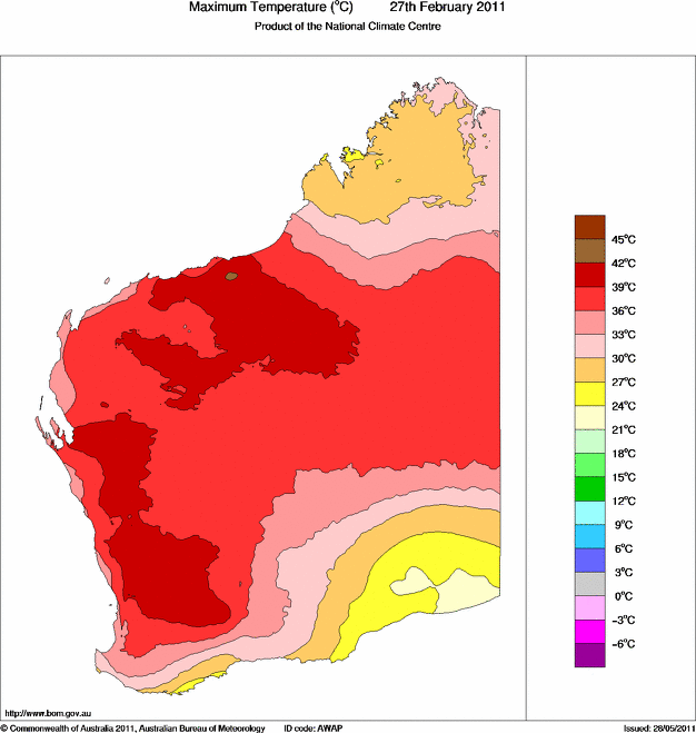 Daily maximum temperature for Western Australia