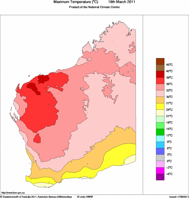 Daily maximum temperature for Western Australia