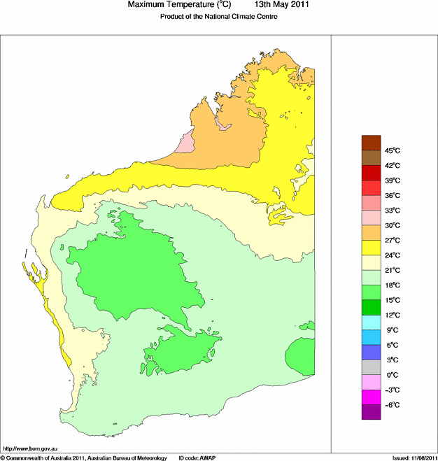 Daily maximum temperature for Western Australia