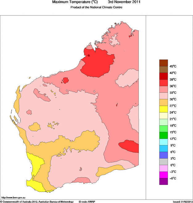 Daily maximum temperature for Western Australia