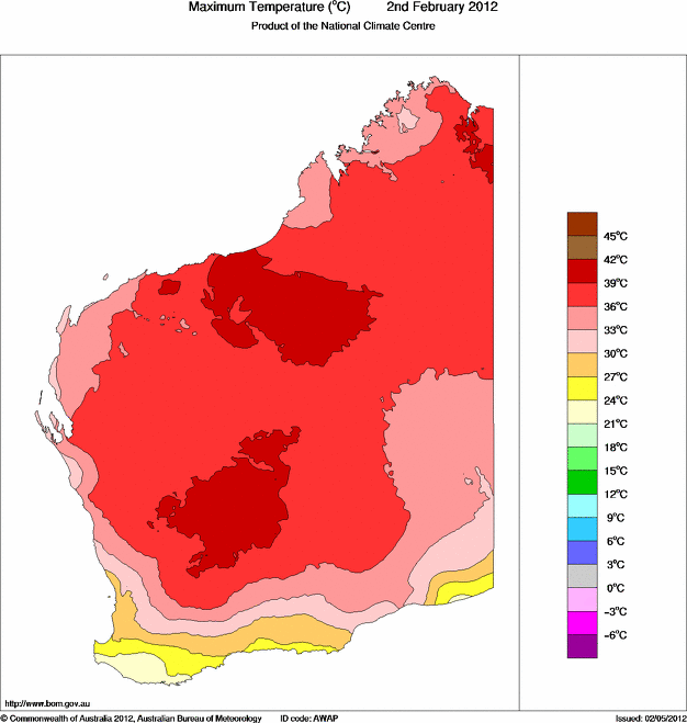 Daily maximum temperature for Western Australia