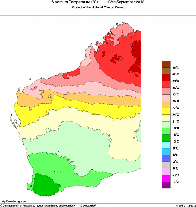 Daily maximum temperature for Western Australia
