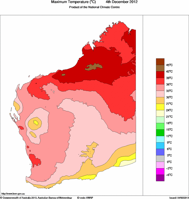 Daily maximum temperature for Western Australia
