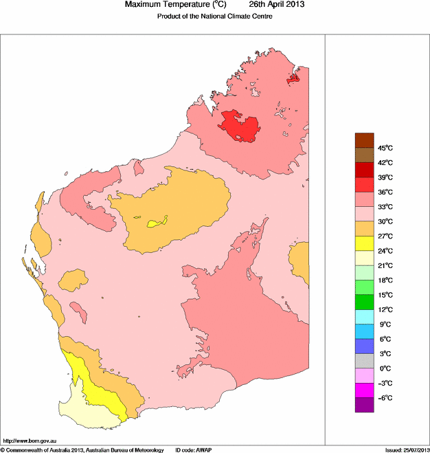 Daily maximum temperature for Western Australia