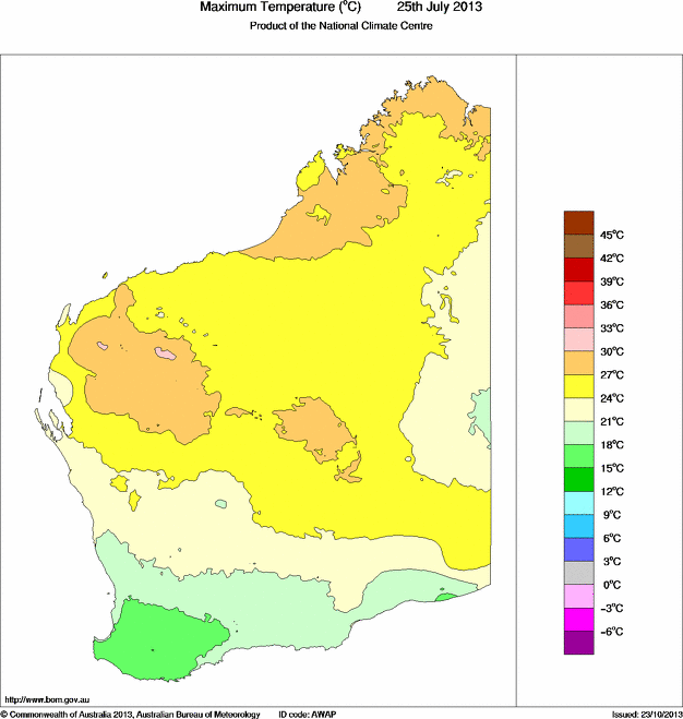 Daily maximum temperature for Western Australia