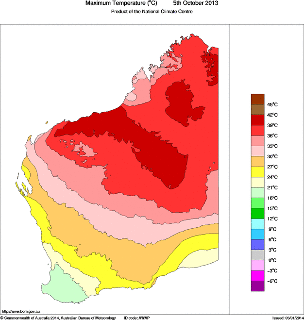 Daily maximum temperature for Western Australia