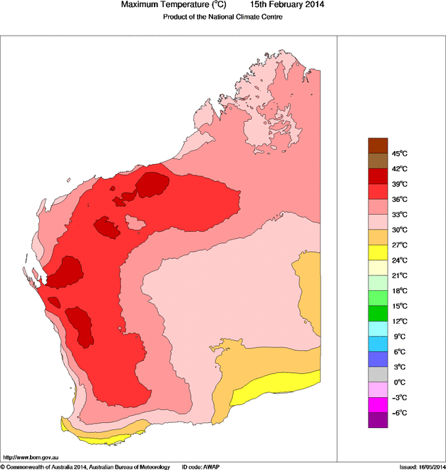 Daily maximum temperature for Western Australia