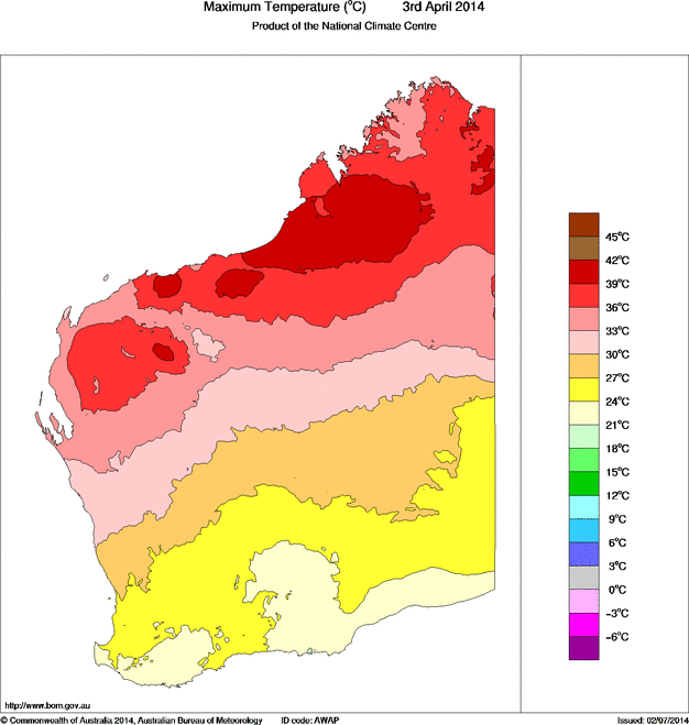 Daily maximum temperature for Western Australia
