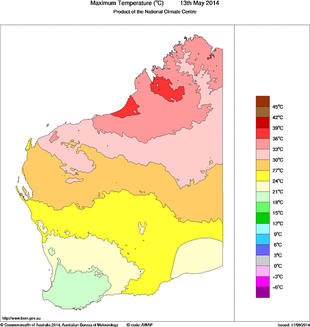 Daily maximum temperature for Western Australia