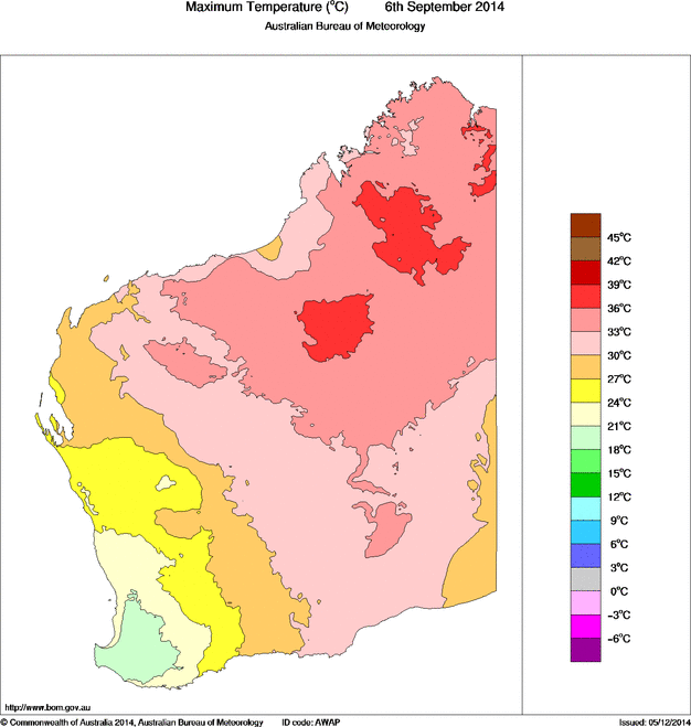 Daily maximum temperature for Western Australia