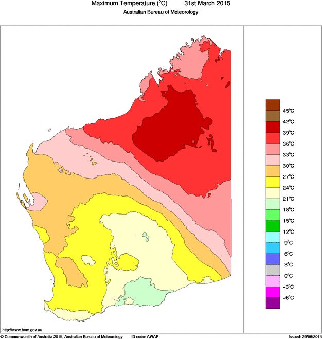 Daily maximum temperature for Western Australia