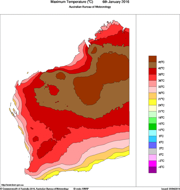 Daily maximum temperature for Western Australia