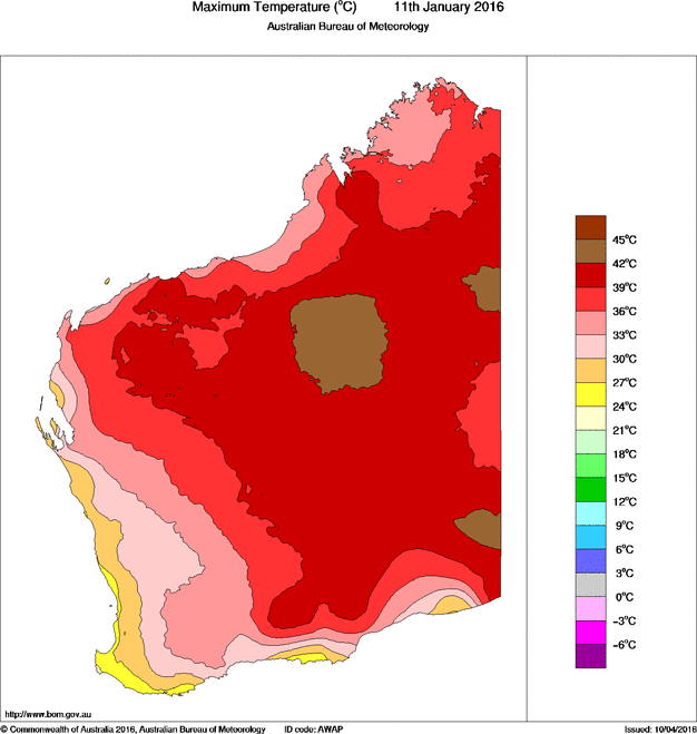 Daily maximum temperature for Western Australia