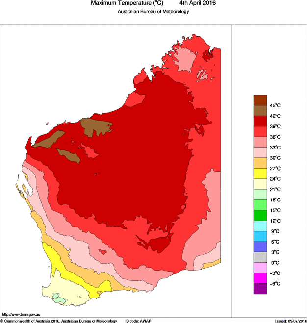 Daily maximum temperature for Western Australia