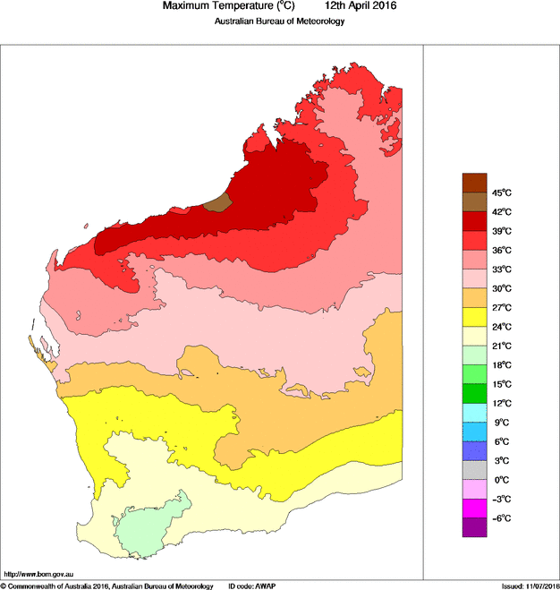 Daily maximum temperature for Western Australia