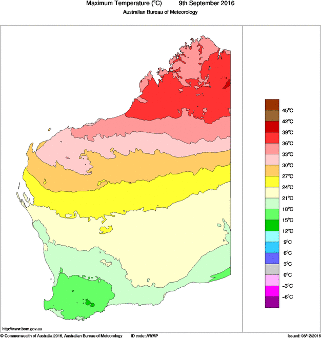 Daily maximum temperature for Western Australia