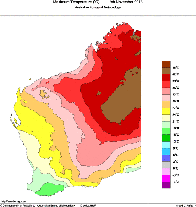 Daily maximum temperature for Western Australia