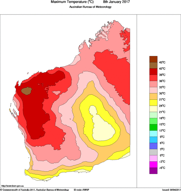 Daily maximum temperature for Western Australia