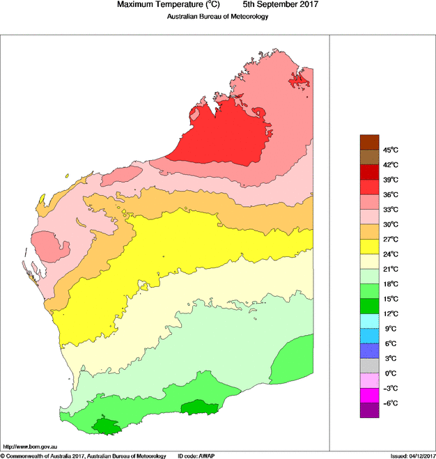 Daily maximum temperature for Western Australia