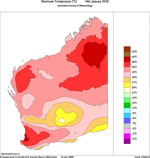 Daily maximum temperature for Western Australia