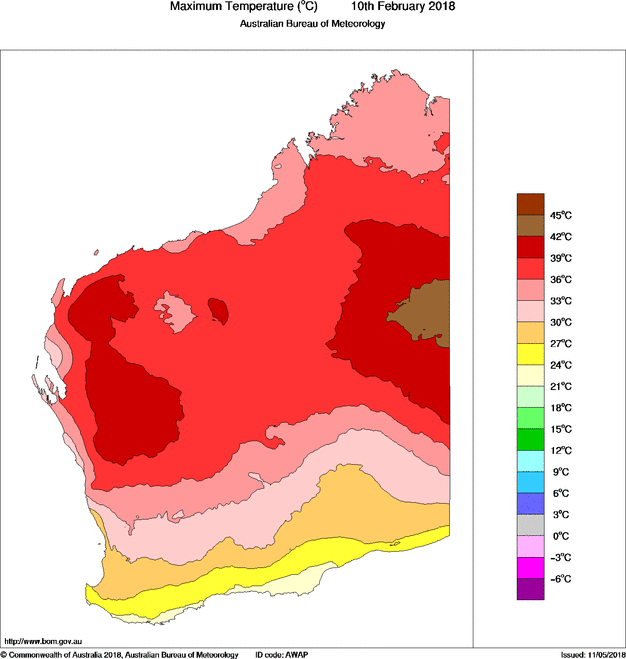 Daily maximum temperature for Western Australia