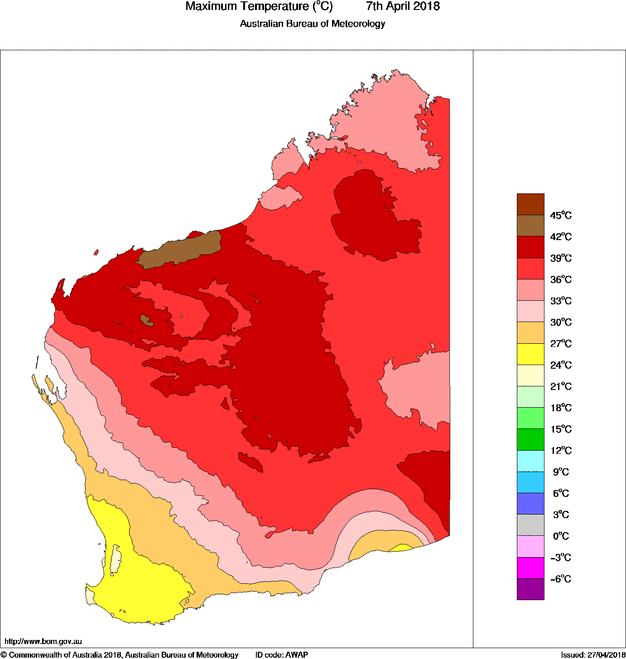 Daily maximum temperature for Western Australia