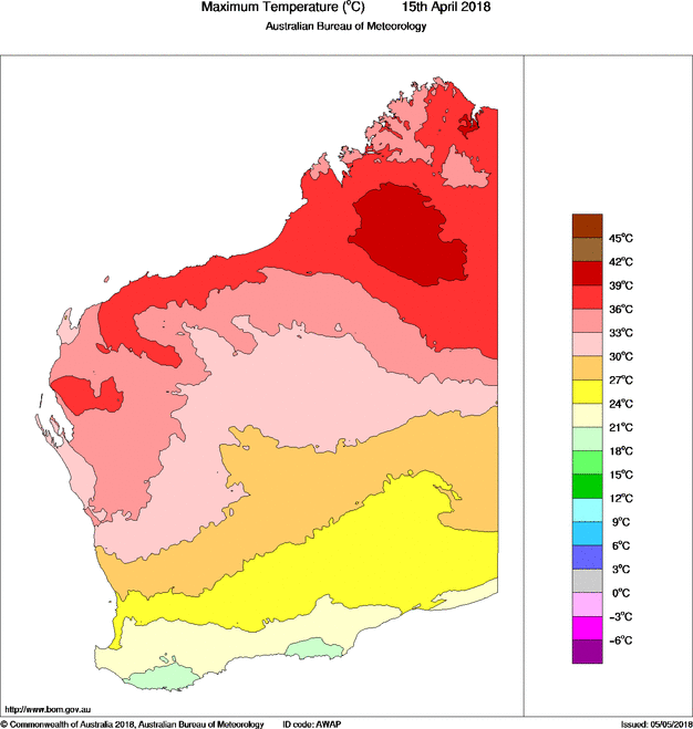 Daily maximum temperature for Western Australia