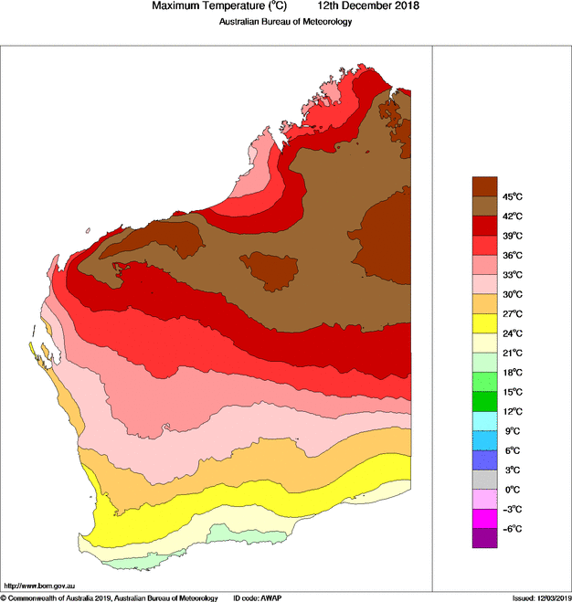 Daily maximum temperature for Western Australia