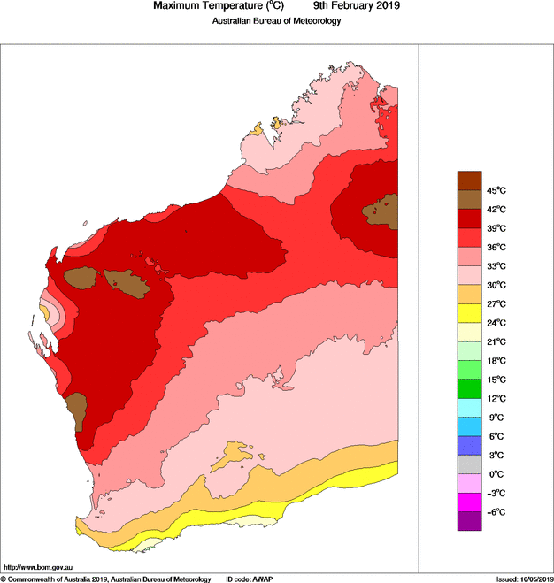 Daily maximum temperature for Western Australia