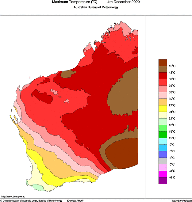 Daily maximum temperature for Western Australia
