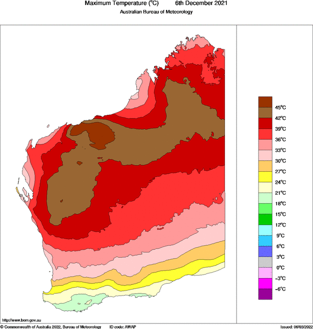 Daily maximum temperature for Western Australia