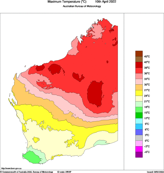 Daily maximum temperature for Western Australia