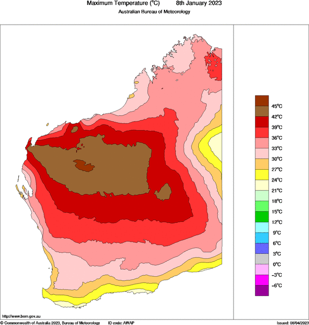 Daily maximum temperature for Western Australia