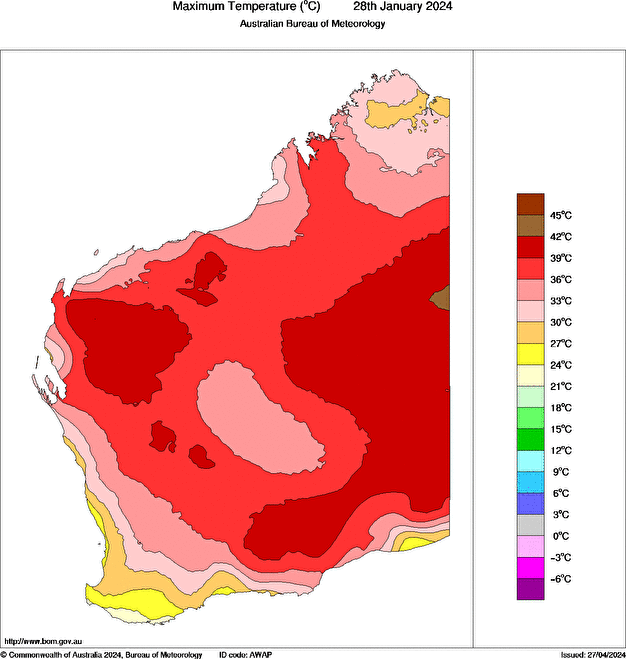 Daily maximum temperature for Western Australia