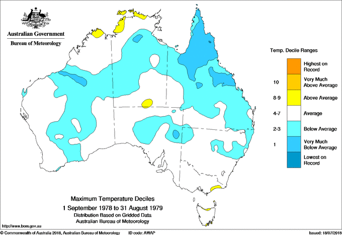 Twelve-monthly maximum temperature decile for Australia
