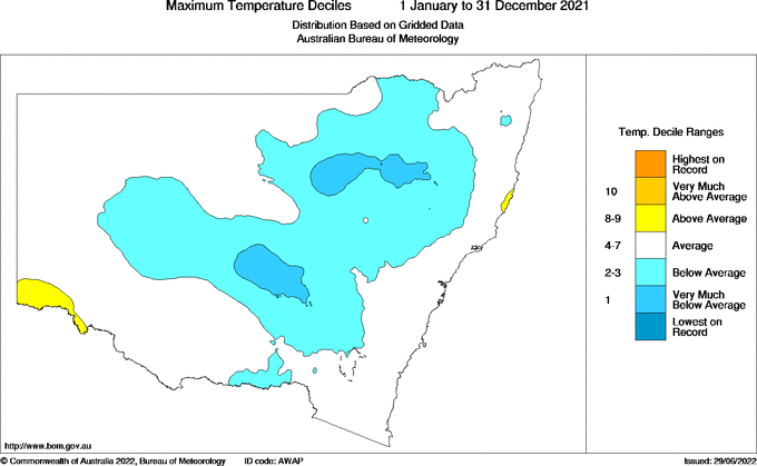Map of Decile rank of mean maximum temperature