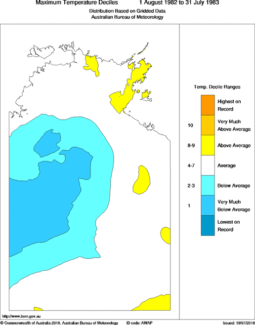 Twelve-monthly maximum temperature decile for Northern Territory