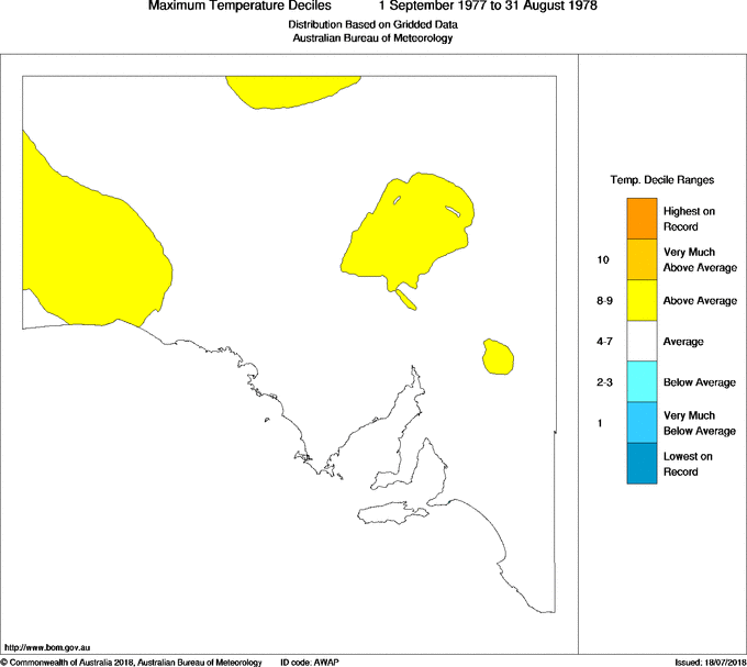 Twelve-monthly maximum temperature decile for South Australia