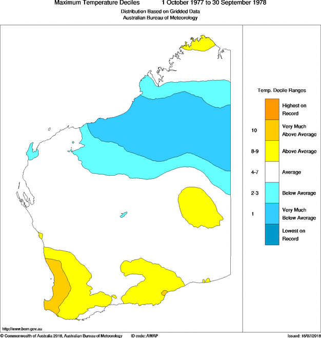 Twelve-monthly maximum temperature decile for Western Australia