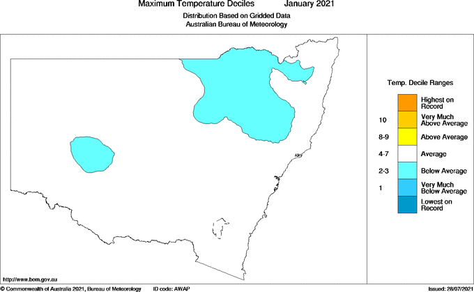 Map of Decile rank of mean maximum temperature